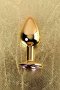 Golden anal plug TOYFA Metal,with a amethyst colored gem