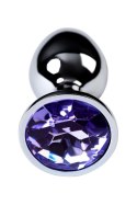 Silver anal plug with gem, blue