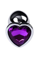 Silver anal plug with purple gem heart-shaped