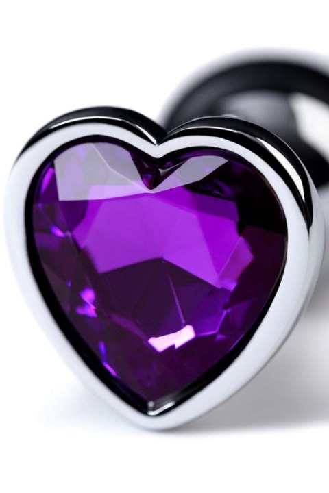 Silver anal plug with purple gem heart-shaped