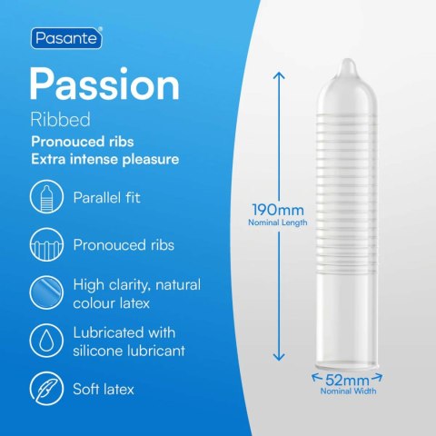 Pasante Ribbed Passion Condoms 3 pcs