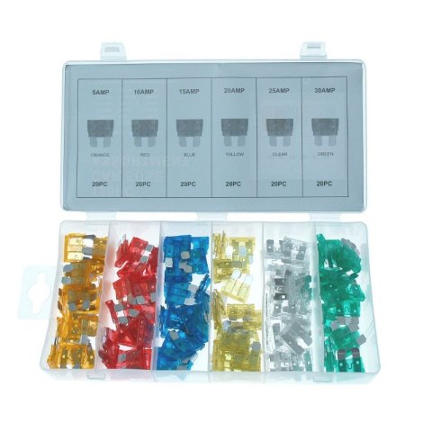 Bezpieczniki samochodowe 5-30A zestaw 120szt.