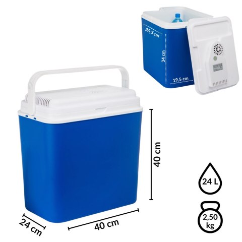 Lodówka samochodowa elektryczna 24L KAMAI ATLANTIC, zasilanie 12V, niebieska z białą pokrywą i rączką