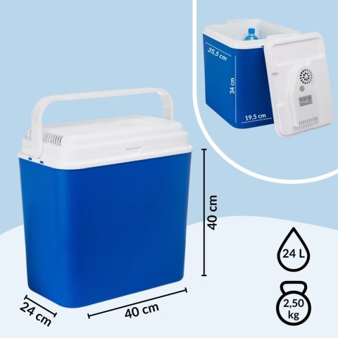 Lodówka samochodowa elektryczna 24L KAMAI ATLANTIC, zasilanie 12V, niebieska z białą pokrywą i rączką