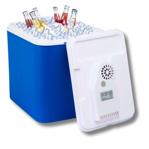 Lodówka samochodowa elektryczna 24L KAMAI ATLANTIC, zasilanie 12V, niebieska z białą pokrywą i rączką