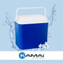 Lodówka samochodowa elektryczna 24L KAMAI ATLANTIC, zasilanie 12V, niebieska z białą pokrywą i rączką