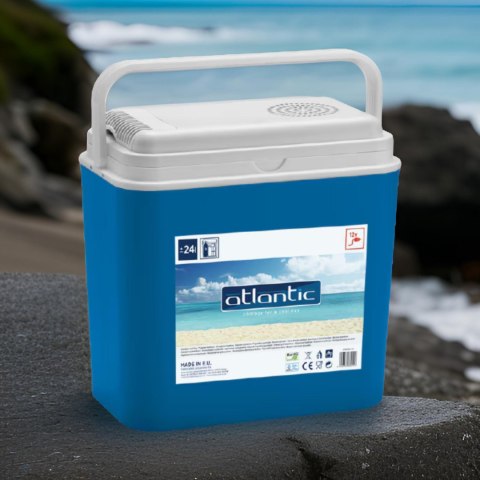 Lodówka samochodowa elektryczna 24L KAMAI ATLANTIC, zasilanie 12V, niebieska z białą pokrywą i rączką