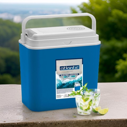 Lodówka samochodowa elektryczna 24L KAMAI ATLANTIC, zasilanie 12V, niebieska z białą pokrywą i rączką