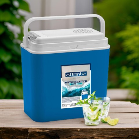 Lodówka samochodowa elektryczna 24L KAMAI ATLANTIC, zasilanie 12V, niebieska z białą pokrywą i rączką