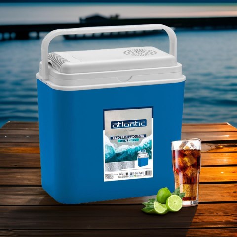 Lodówka samochodowa elektryczna 24L KAMAI ATLANTIC, zasilanie 12V, niebieska z białą pokrywą i rączką