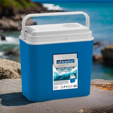 Lodówka samochodowa elektryczna 24L KAMAI ATLANTIC, zasilanie 12V, niebieska z białą pokrywą i rączką