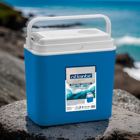 Lodówka samochodowa elektryczna 24L KAMAI ATLANTIC, zasilanie 12V, niebieska z białą pokrywą i rączką