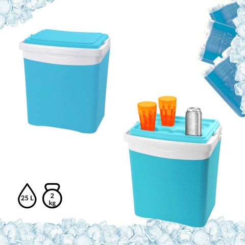 Lodówka turystyczna 25L KAMAI TROPIC na wkłady mrożące, turkusowa z białą rączką