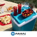 Lodówka turystyczna 25L KAMAI TROPIC na wkłady mrożące, turkusowa z białą rączką