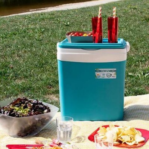 Lodówka turystyczna 25L KAMAI TROPIC na wkłady mrożące, turkusowa z białą rączką