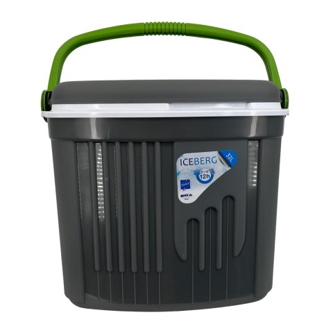 Lodówka turystyczna 32L KAMAI ICEBERG na wkłady mrożące, ciemno-szara z zieloną rączką