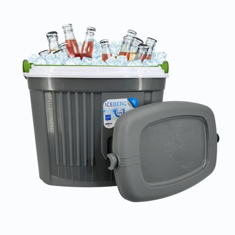 Lodówka turystyczna 32L KAMAI ICEBERG na wkłady mrożące, ciemno-szara z zieloną rączką