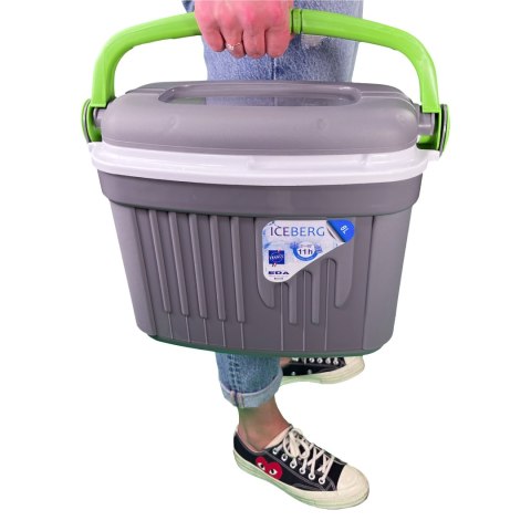 Lodówka turystyczna 8L KAMAI ICEBERG na wkłady mrożące, ciemno-szara z zieloną rączką