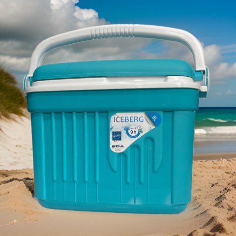 Lodówka turystyczna 8L KAMAI ICEBERG na wkłady mrożące, turkusowa z białą rączką