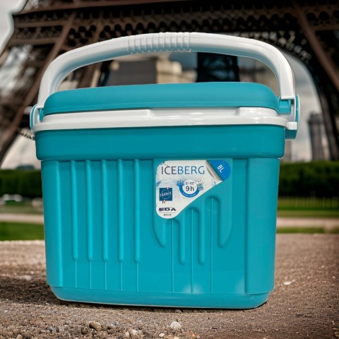 Lodówka turystyczna 8L KAMAI ICEBERG na wkłady mrożące, turkusowa z białą rączką