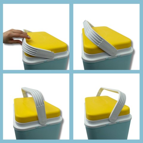 Lodówka turystyczna 24L Kamai Coolbox na wkłady mrożące, niebieska z nadrukiem cytryn, żółta pokrywa i biała rączka