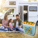 Lodówka turystyczna 24L Kamai Coolbox na wkłady mrożące, niebieska z nadrukiem cytryn, żółta pokrywa i biała rączka