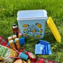 Lodówka turystyczna 24L Kamai Coolbox na wkłady mrożące, niebieska z nadrukiem cytryn, żółta pokrywa i biała rączka