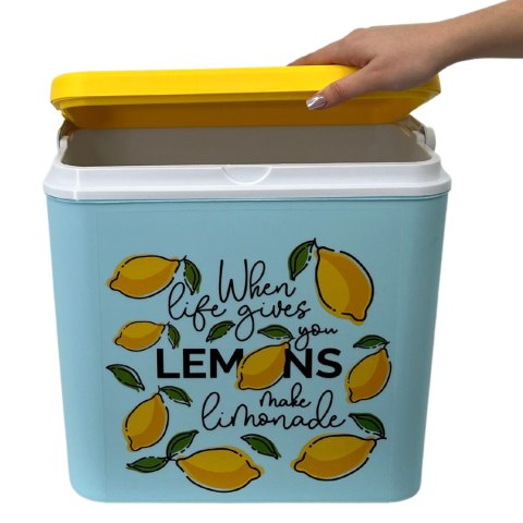 Lodówka turystyczna 24L Kamai Coolbox na wkłady mrożące, niebieska z nadrukiem cytryn, żółta pokrywa i biała rączka