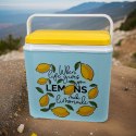 Lodówka turystyczna 24L Kamai Coolbox na wkłady mrożące, niebieska z nadrukiem cytryn, żółta pokrywa i biała rączka