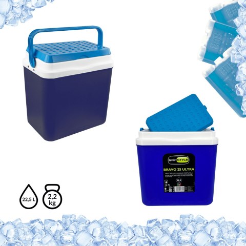 Lodówka turystyczna 22,5L KAMAI BRAVO na wkłady mrożące, niebieska z błękitną pokrywą i uchwytem