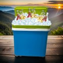 Lodówka turystyczna 22,5L KAMAI FIESTA na wkłady mrożące, błękitna z zieloną pokrywą i uchwytem