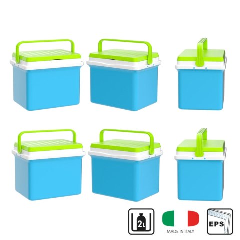 Lodówka turystyczna 29,5L KAMAI FIESTA na wkłady mrożące, błękitna z zieloną pokrywą i uchwytem