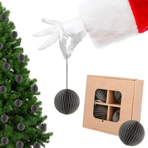 Zestaw 4 bombek papierowych składanych 7cm - elegancka szarość