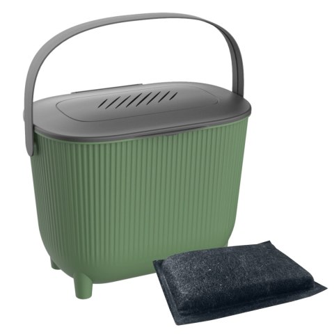 Ekologiczny kompostownik, mały kosz na blat, 10L, zielony z szarą pokrywą