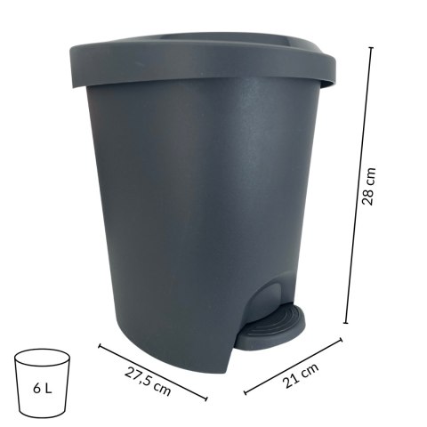 Kosz wewnętrzny, do łazienki, kuchni, z pedałem 6L, grafitowy