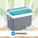 Lodówka turystyczna 35L KAMAI EDA na wkłady mrożące, szara z białą rączką i niebieską pokrywą