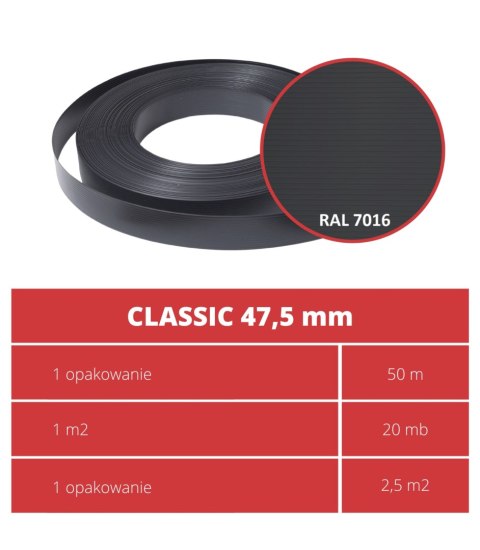 Taśma ogrodzeniowa 50mb Thermoplast® CLASSIC LINE 4,75cm GRAFIT