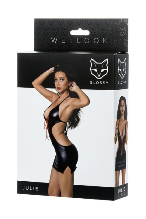 Glossy Shiny Wetlook dress JULIE - black S Glossy Shiny Wetlook dress JULIE - black S