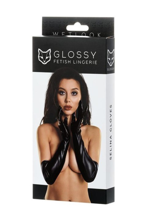 Glossy gloves SELINA - black L Glossy gloves SELINA - black L